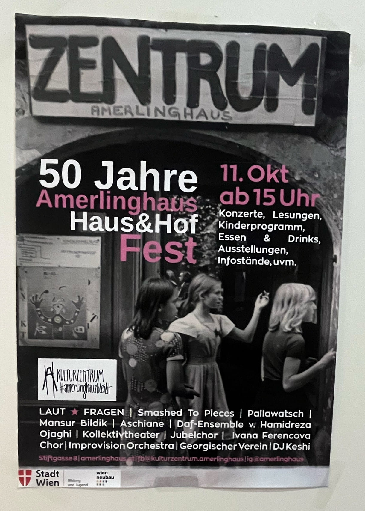 Plakat zur Veranstaltungsreihe rund um 50 Jahre Amerlinghaus