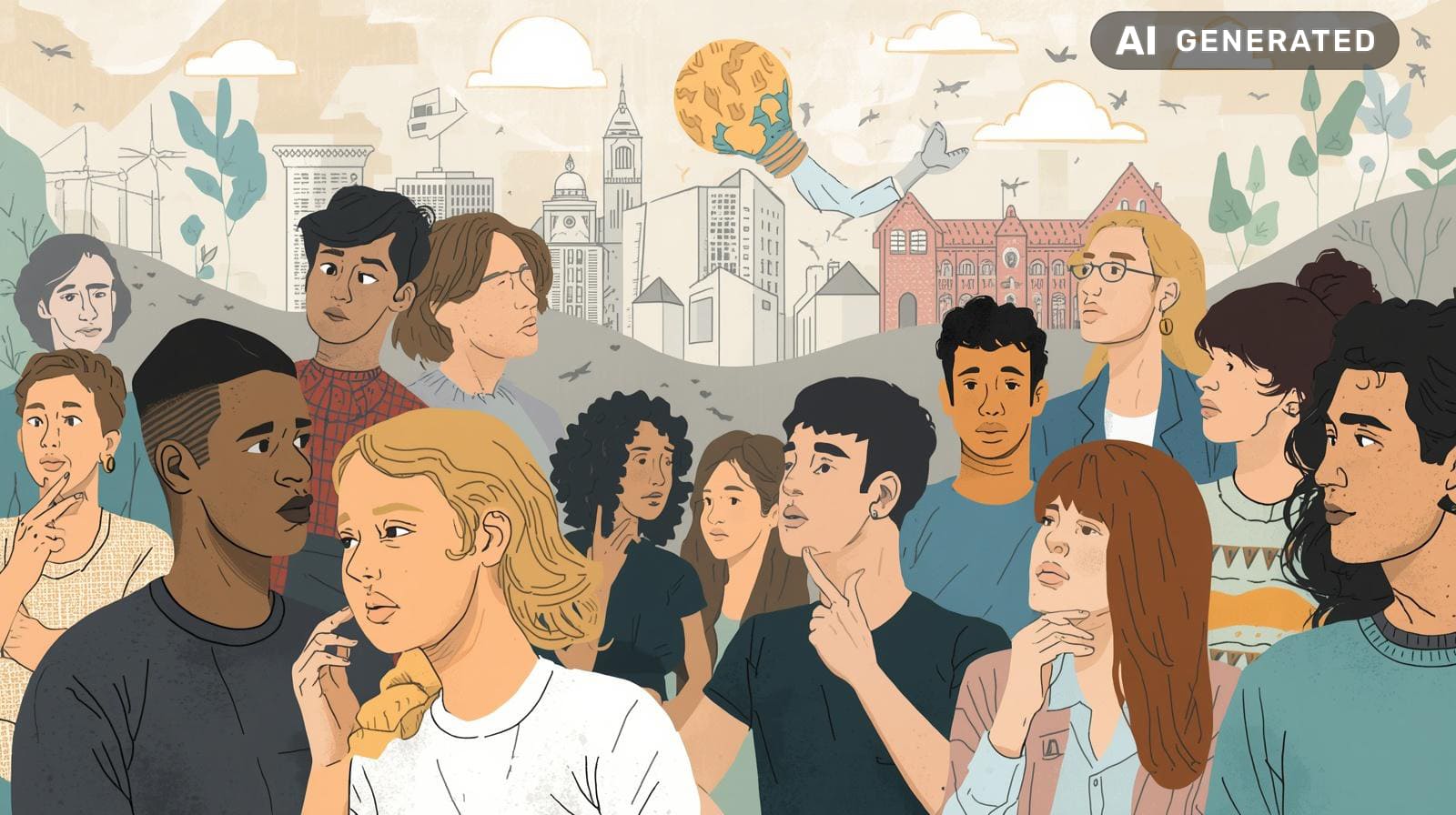 Varianten von KI-generierten Illustrationen mit Canva – auf der Basis einer Kürzest-Zusammenfassung des KiJuKU-Artikels, die von der KI Claude (Anthropic) erstellt wurde – im Dialog mit KiJuKU zur Spezifizierung des Prompts…; nun auch im Bild gekennzeichnet