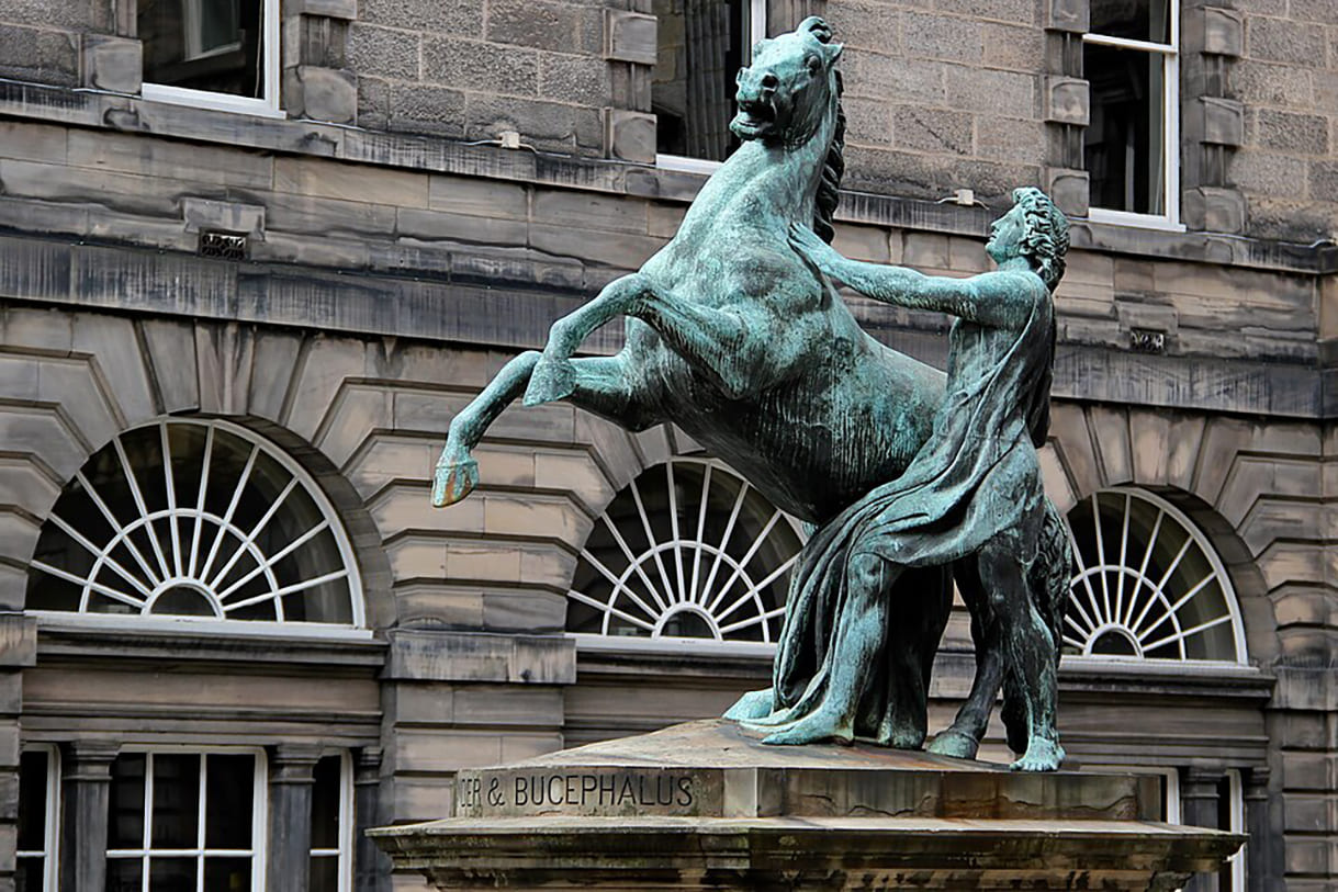 Alexander & Bucephalus-Bronze-Denkmal von John Steel in Edinburgh (Schottland)