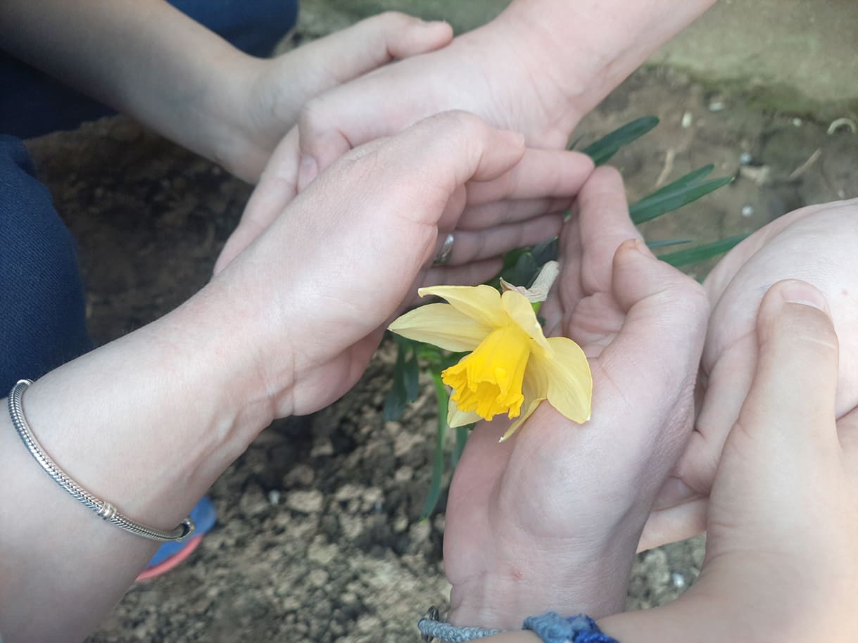 Amalia Alexandra Minea ließ Familienmitglieder mit deren Händen eine Blume schützen