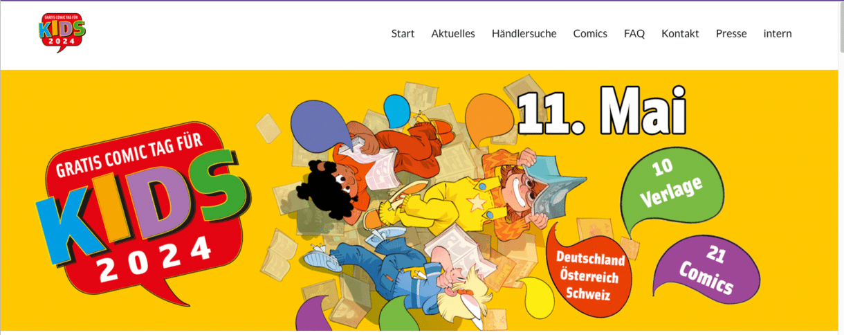 Homepage des deutschsprachigenGratis Comic Tag für Kids