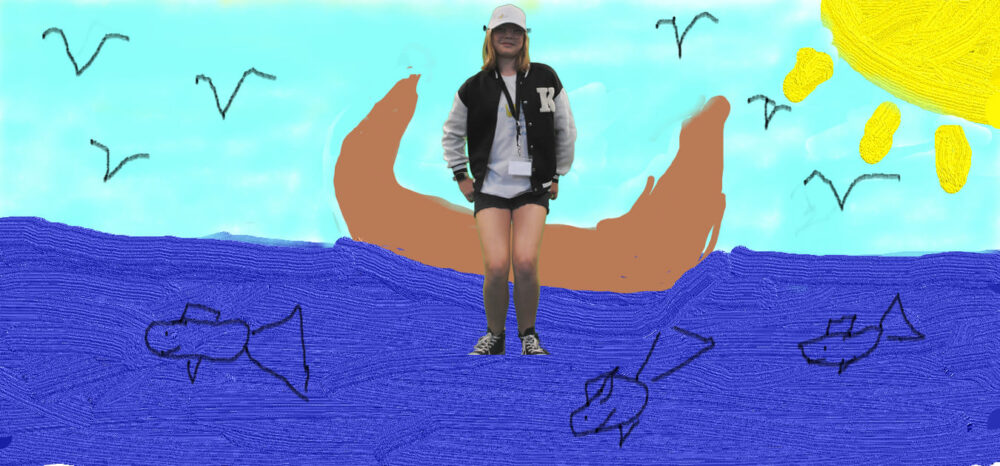 Eine Teilnehmerin fertigte am Computer eine Zeichnung an - und montierte ein Foto von sich ins gezeichnete Boot