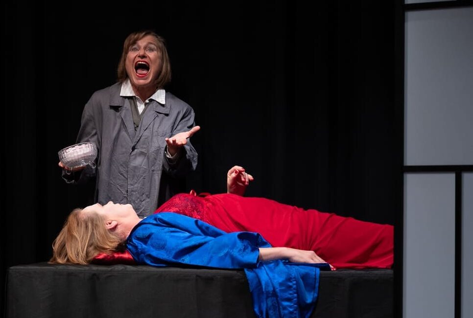 Szenenfoto aus "Chaos im Bestattungshaus" im theater Forum Schwechat