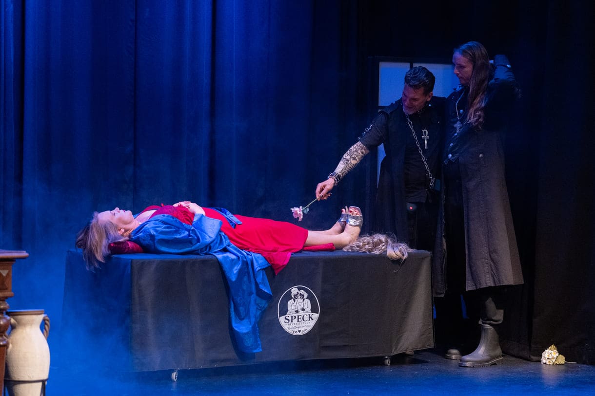 Szenenfoto aus "Chaos im Bestattungshaus" im theater Forum Schwechat