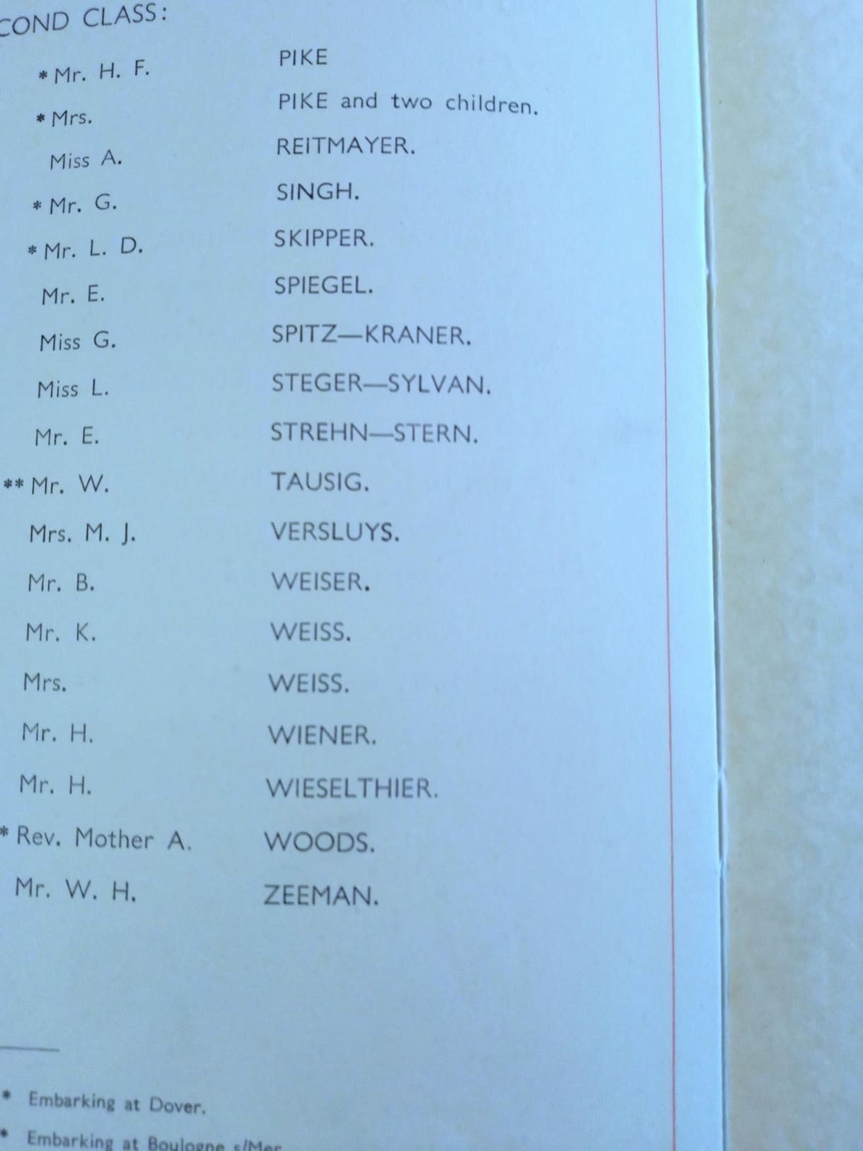 Aus der Passagier-Liste der 