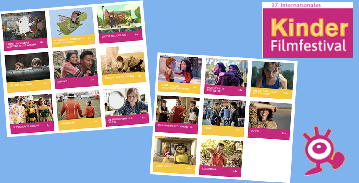 Bild-Montage aus Bildern aller Filme, dem Logo des 37. Internationalen Kinderfilmfestivals in Wien und der Steiermark