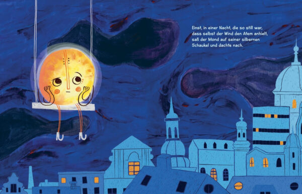 Doppelseite aus dem Bilderbuch "Als der Mond die Sterne ordnen wollte"