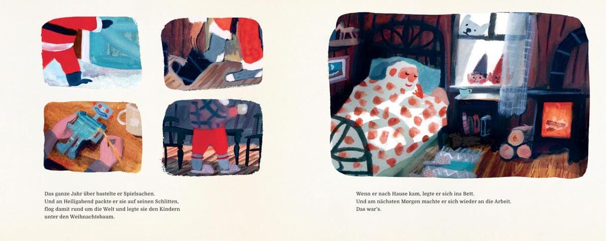 Doppelseite aus dem Bilderbuch "Ein Fest für den Weihnachtsmann"