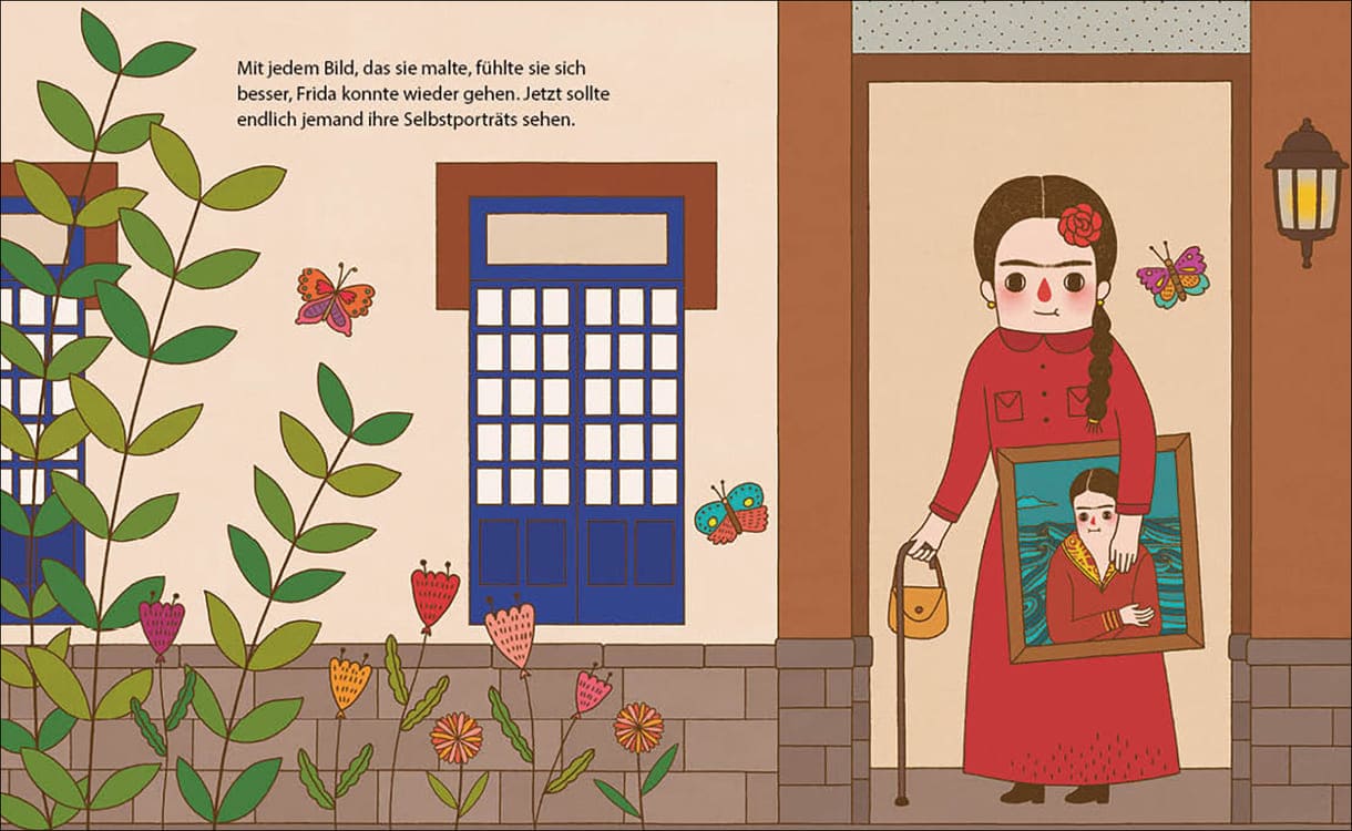 Doppelseite aus dem Bilderbuch über Frida Kahlo aus der Reihe 