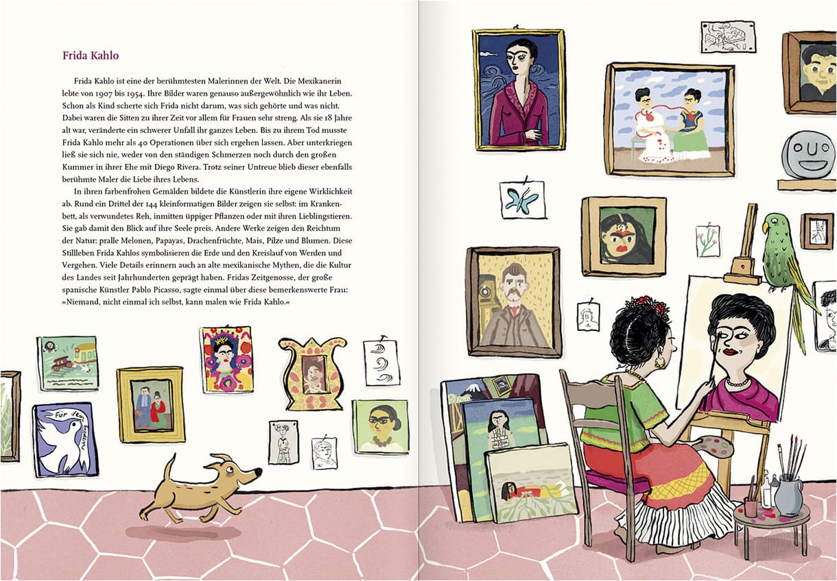 Doppelseite aus dem bebilderten Buch "Frida Kahlo - die Farben einer starken Frau"