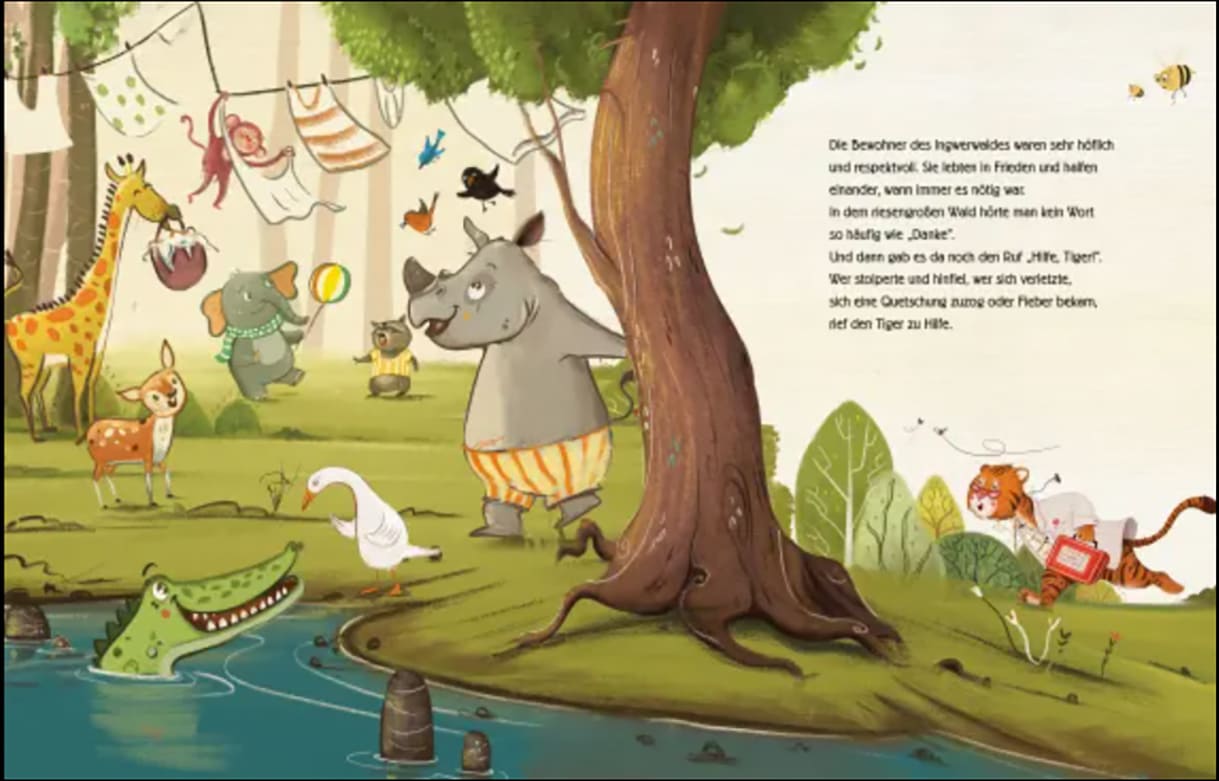 Doppelseite aus dem Bilderbuch "Hilfe, Tiger!"