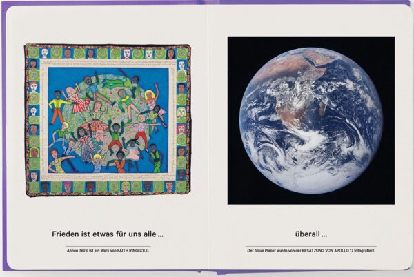 "Ahnen Teil II" von Faith Ringgold und ein Foto von der ERde - aufgenommen von der Crew der Apollo 17