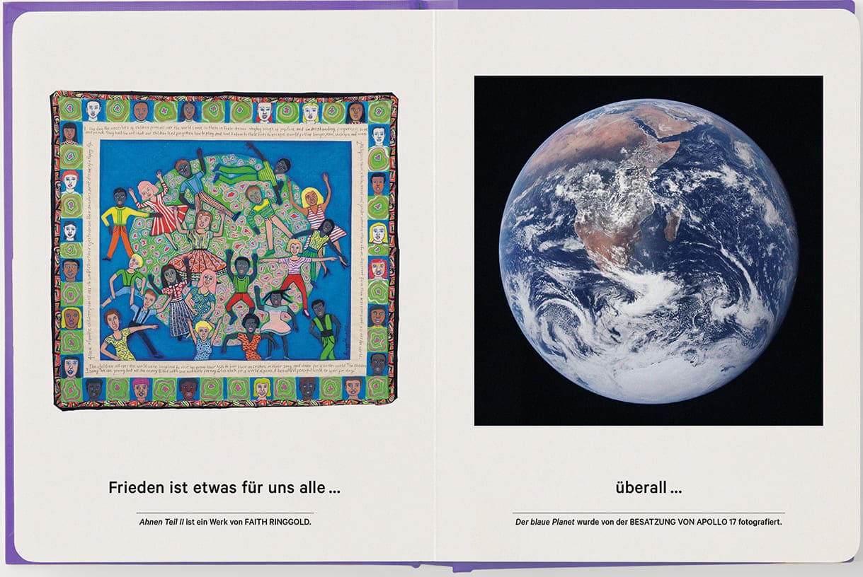 "Ahnen Teil II" von Faith Ringgold und ein Foto von der ERde - aufgenommen von der Crew der Apollo 17