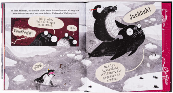Doppelseite aus dem Bilderbuch "Neville gibt nicht auf"