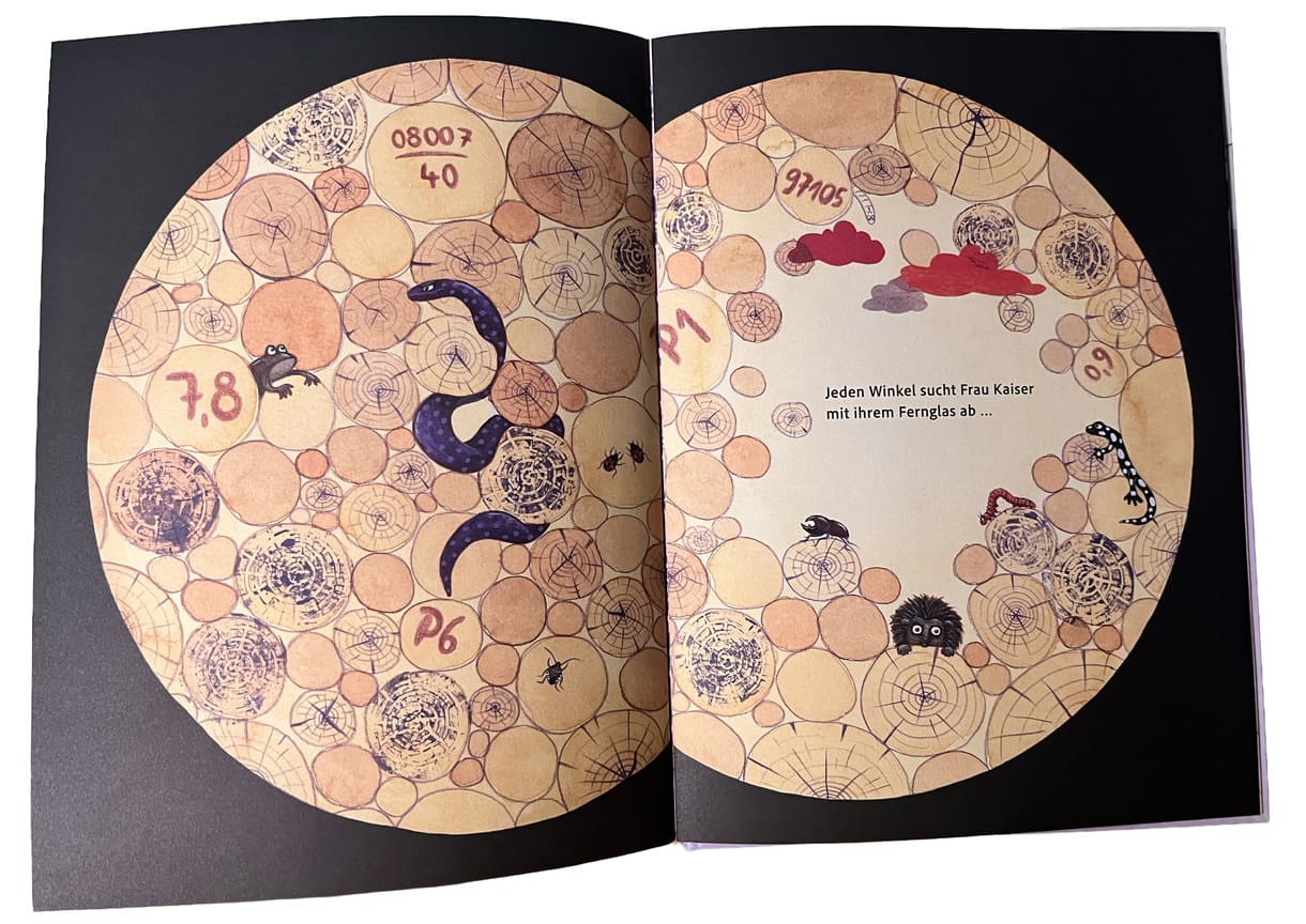 Doppelseite aus dem Bilderbuch "Ruby oder die andere Geschichte von Rotkäppchen"