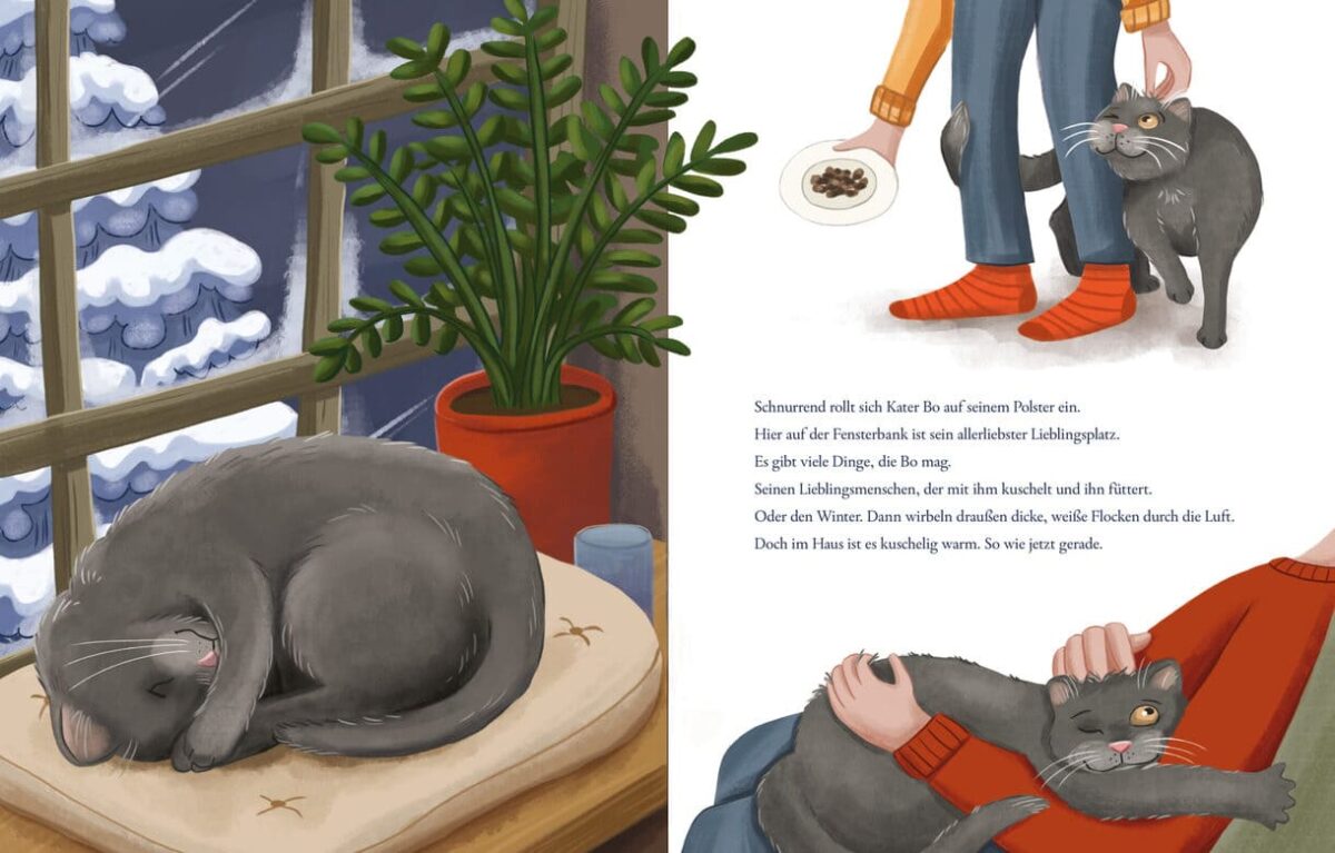 Doppelseite aus dem Bilderbuch "Schnurrige Weihnachten"