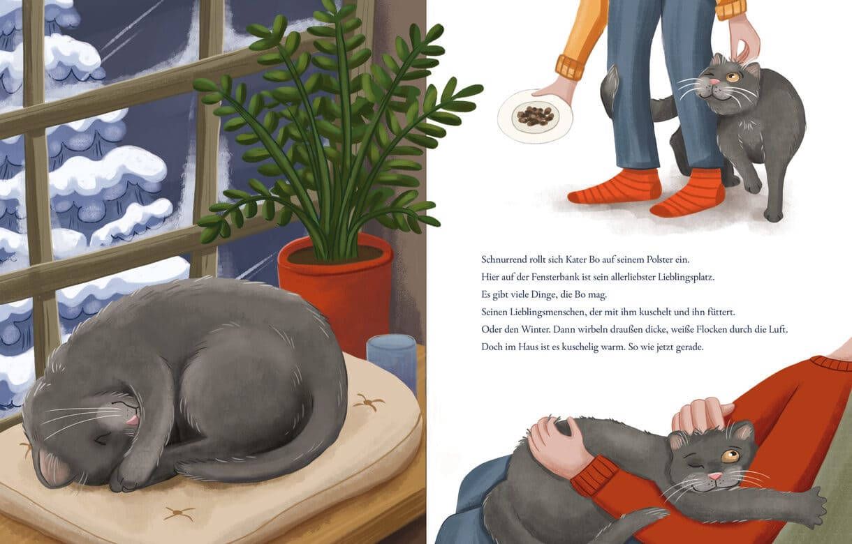 Doppelseite aus dem Bilderbuch "Schnurrige Weihnachten"