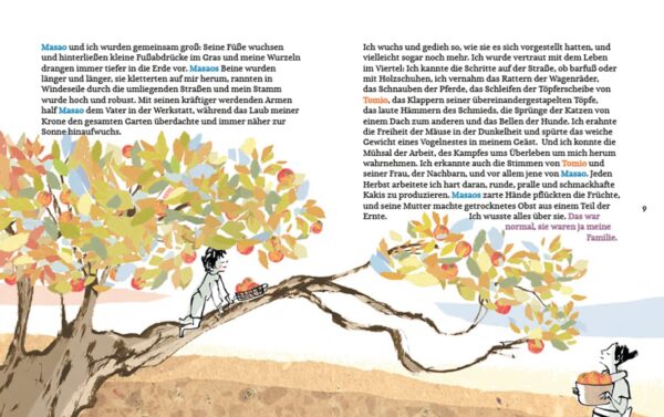 Doppelseite aus dem Bilderbuch "Da ist ein Baum in Japan"