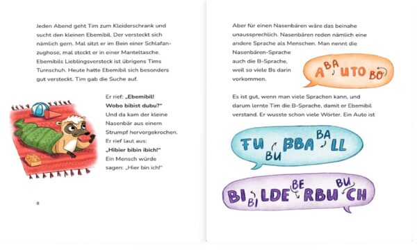 Doppelseite aus dem Buch "Ebemibil der Nasenbär"