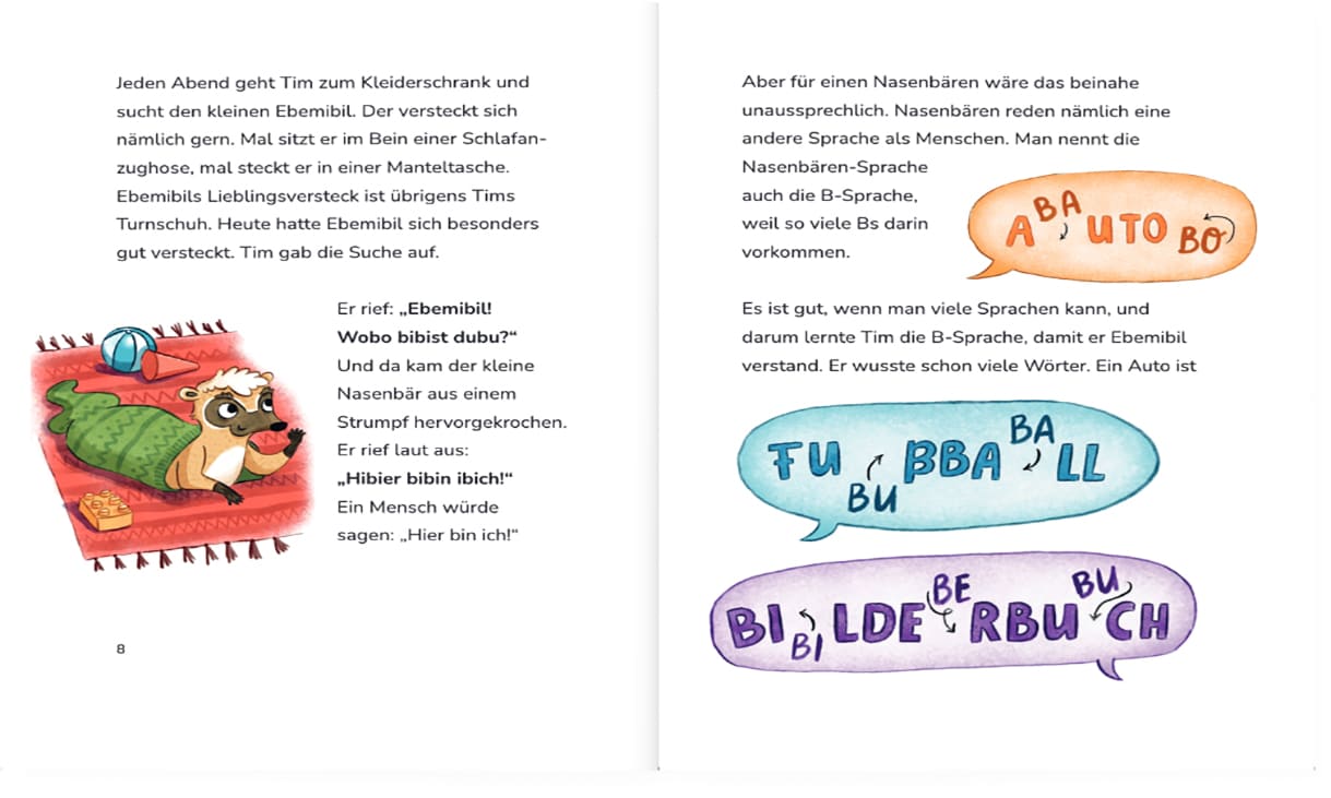 Doppelseite aus dem Buch "Ebemibil der Nasenbär"