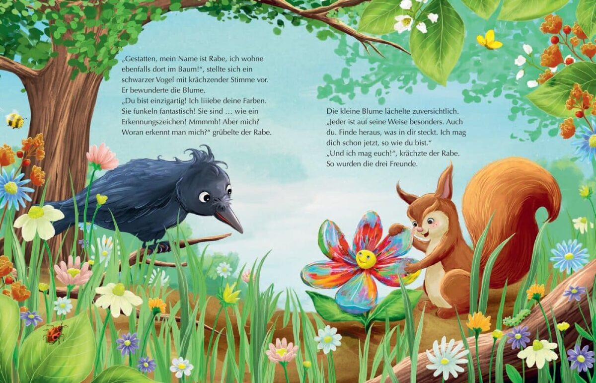 Doppelseite aus dem Bilderbuch "Die kleine Glitzerblume"