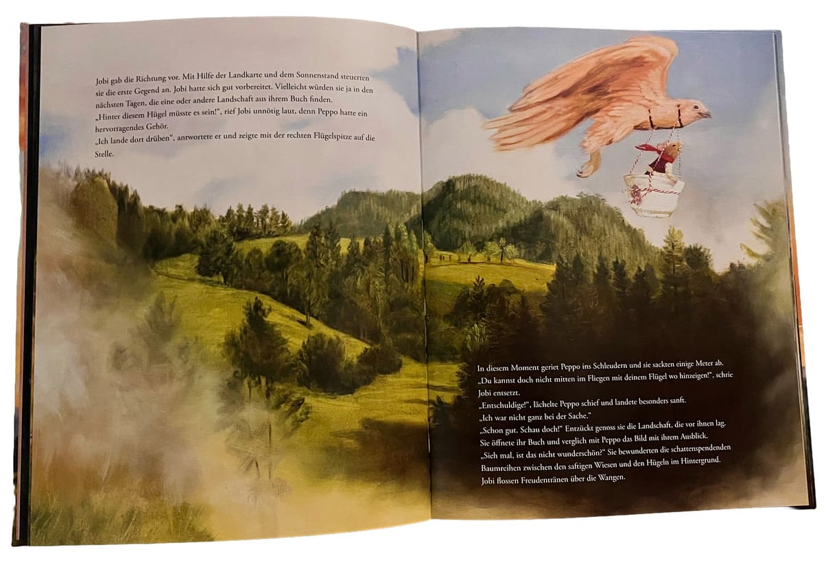 Foto einer Doppelseite aus dem Bilderbuch "Die Maus und der Falke"