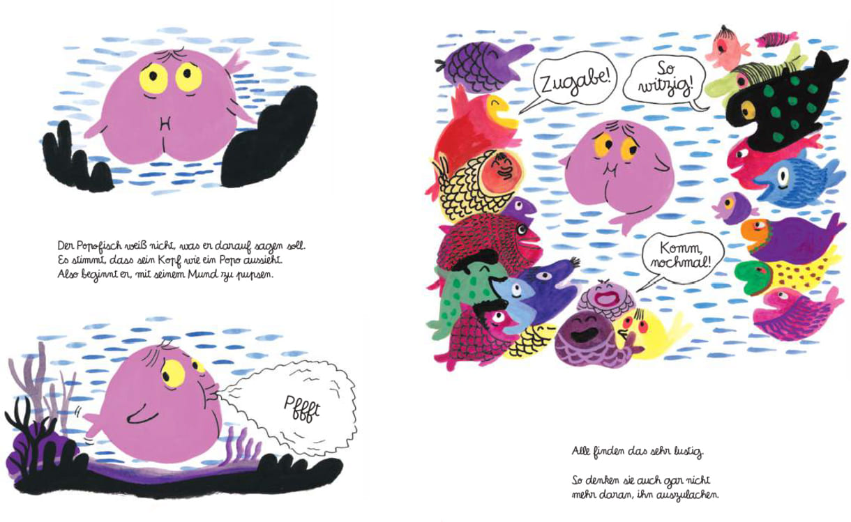 Doppelseite aus dem Bilderbuch "Popofisch"