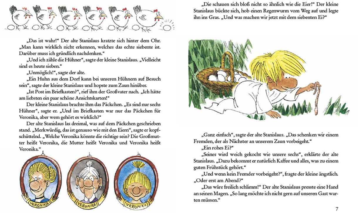 Doppelseite aus "„Veronika!“ „Veronika!“ „Veronika!“ rufen die drei Stanisläuse"