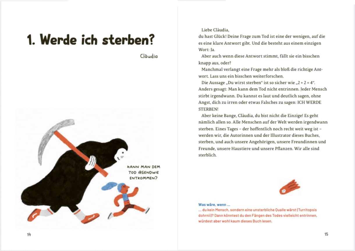 Doppelseite aus "Hallo Tod, ich ha da mal ‘ne Frage"