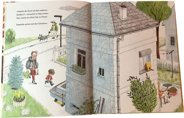 Doppelseite aus dem Bilderbuch "Schnuffel und Hops - Schattentiere zu Besuch"