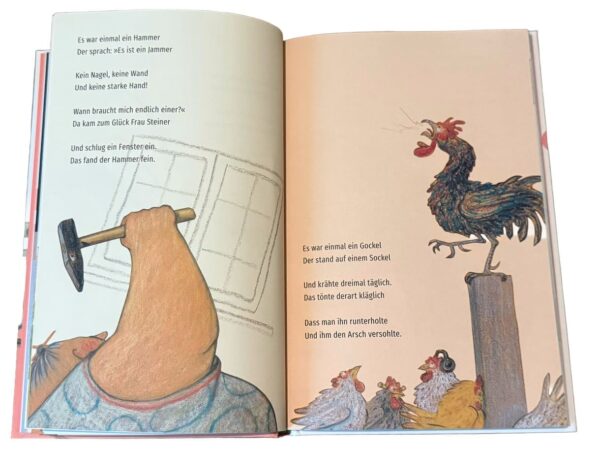 Doppelseite aus dem Buch "Es war einmal ein Tier, das konnte nichts dafür - Kindergedichte"