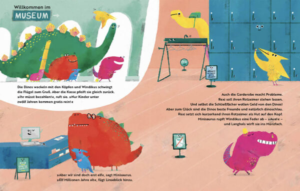 Doppelseite aus dem Bilderbuch "Was macht ein Dino im Museum?"