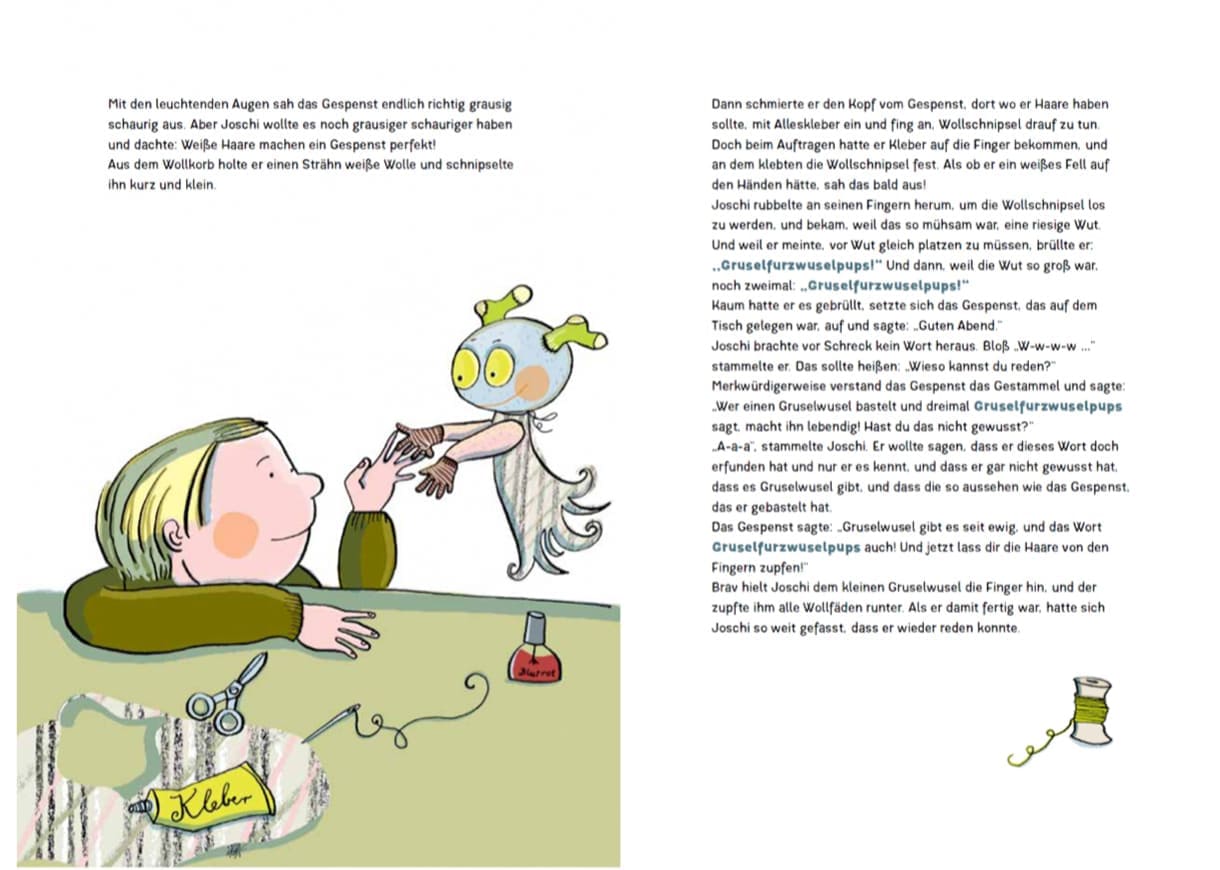 Doppelseite aus dem Buch "Die Sache mit dem Gruselwusel"