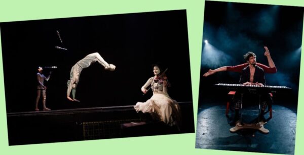 Bildmontage aus zwei Szenenfotos der beiden Zirkusgruppen DaDa Zirkus und Akrosphäre
