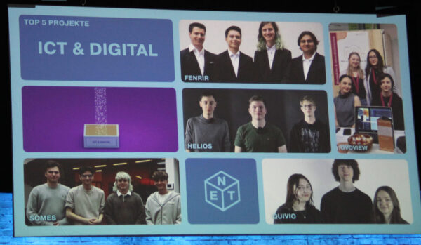 Alle fünf Finalprojekte aus der Kategorie ICT & Digital auf einem Screen