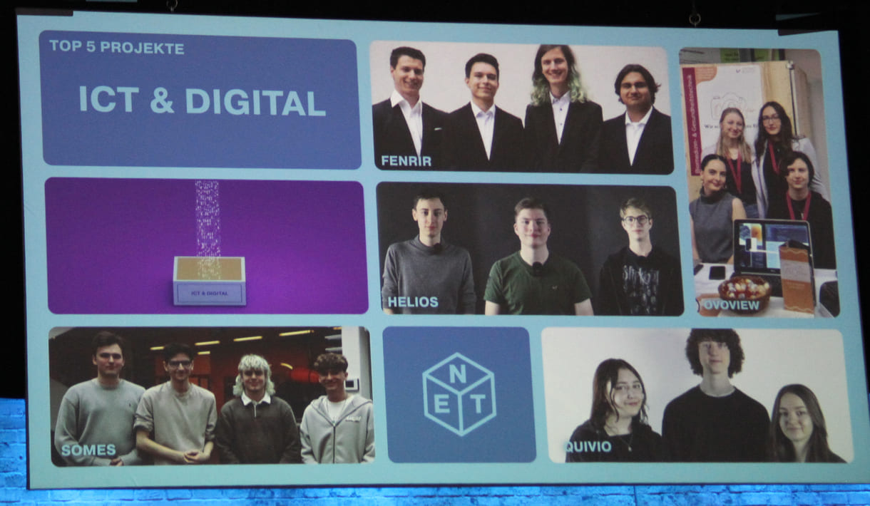 Alle fünf Finalprojekte aus der Kategorie ICT & Digital auf einem Screen