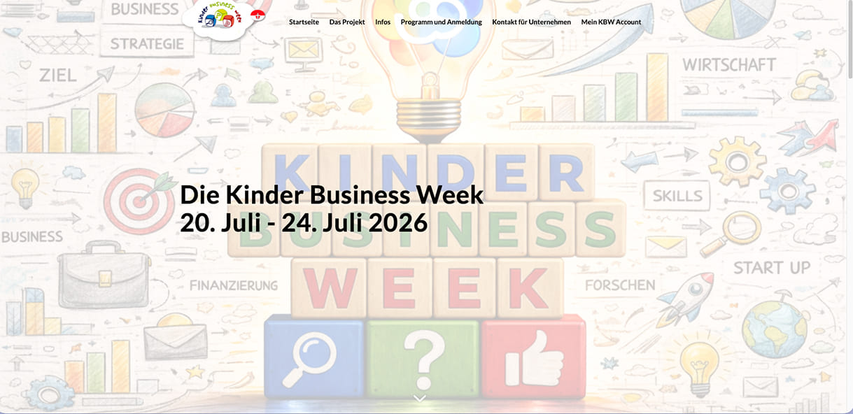 Screenshot der Homepage der Kinder Business Week 2026