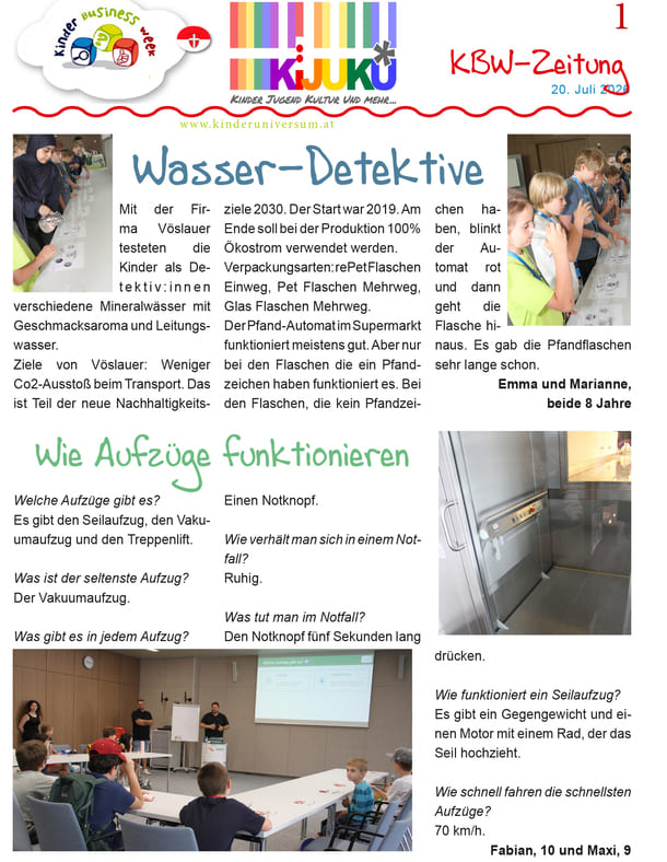 Eine der drei Seiten, die in den KiJuKU-Workshops bei der Kinder Business Week 2026 entstanden sind