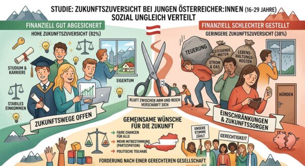 KI-generierte Grafik auf der Basis einer Kürzest-Zusammenfassung des 2. Jugendmonitors der Arbeiterkammer