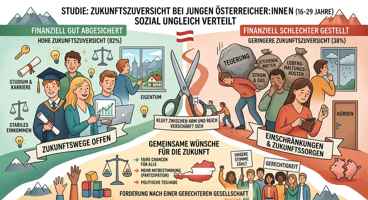 KI-generierte Grafik auf der Basis einer Kürzest-Zusammenfassung des 2. Jugendmonitors der Arbeiterkammer