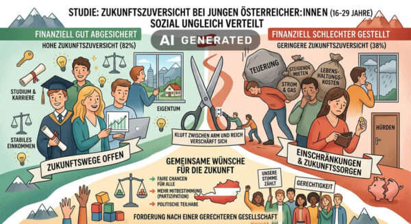 KI-generierte Grafik auf der Basis einer Kürzest-Zusammenfassung des 2. Jugendmonitors der Arbeiterkammer; nun auch in der Grafik selber gekennzeichnet
