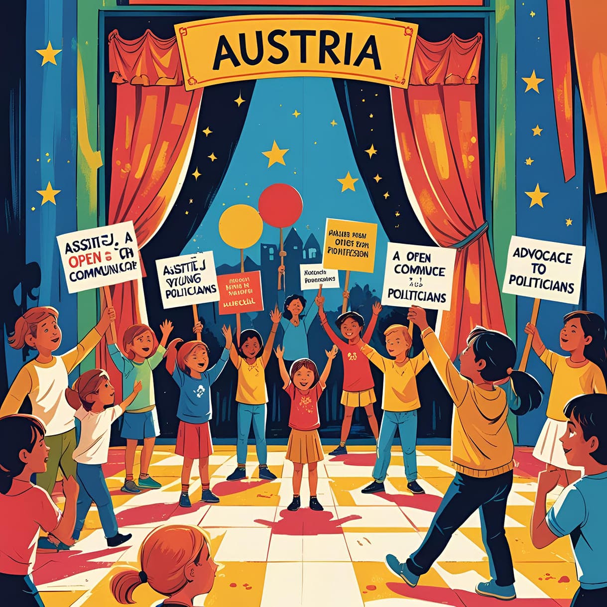 KI-generierte Illustration zu Theater für junges Publikum, Offener Brief der ASSITEJ gegen drohende Budgetkürzungen,
