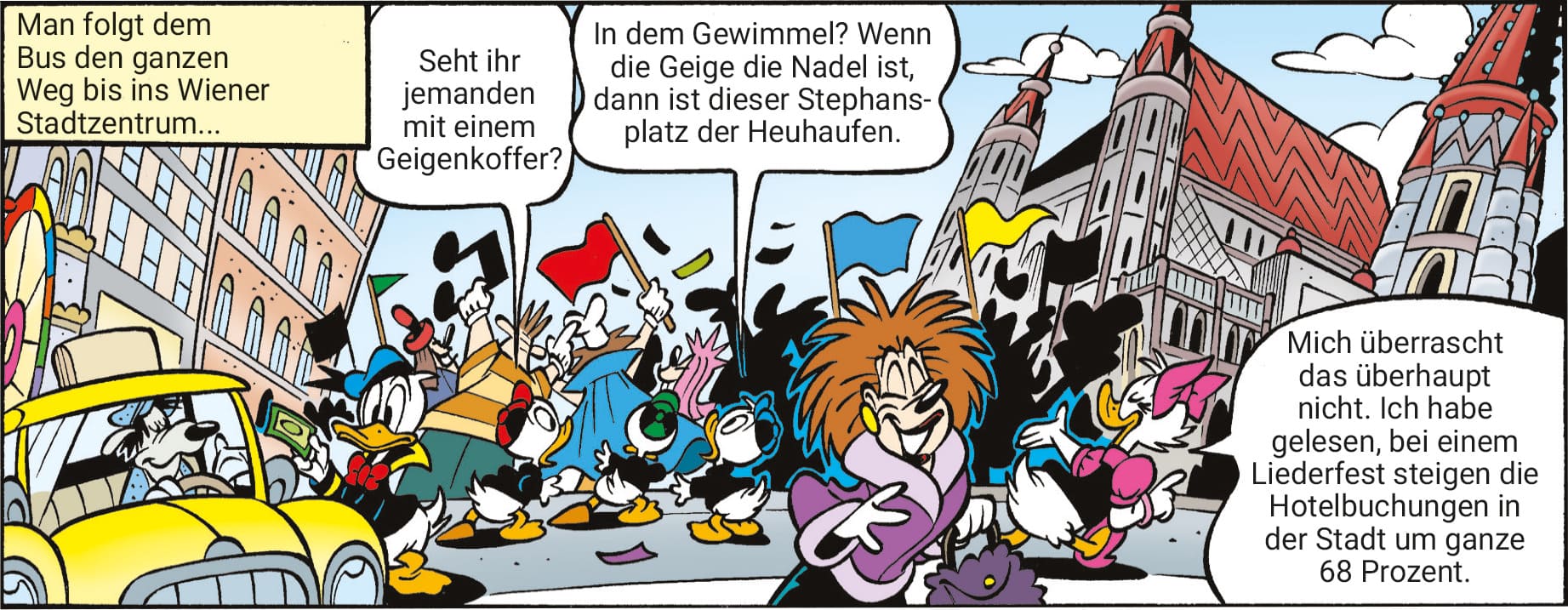 Ausschnitt aus der Titelgeschichte des brandaktuellen Micky-Maus-Magazins zum ESC - Eurovision Songcontest in Wien