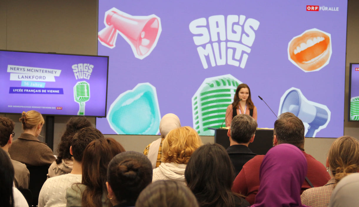 Nerys McInterney Lankford (Lycée français de Vienne) trst mit Englisch - neben selbstverständlich Deutsch - an