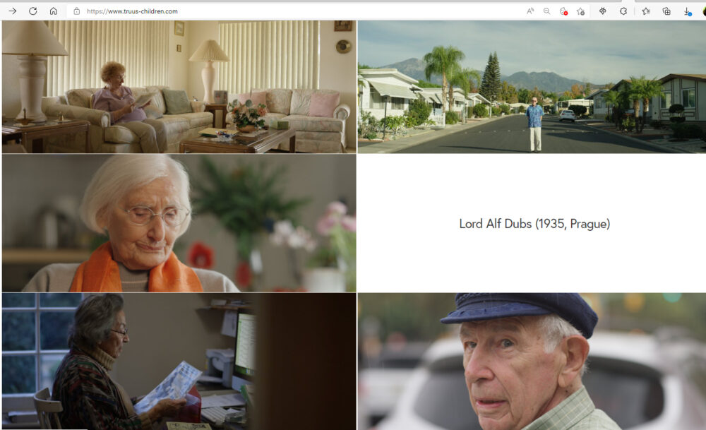 Screenshots der Film-Homepage: Fotos der intervieten seinerzeit geretteten Kindern, beim Klick auf die Fotos erscheinen die Namen der nunmehr alten Leute
