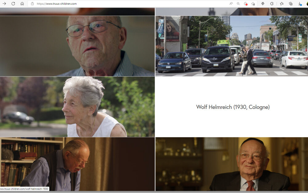 Screenshots der Film-Homepage: Fotos der intervieten seinerzeit geretteten Kindern, beim Klick auf die Fotos erscheinen die Namen der nunmehr alten Leute