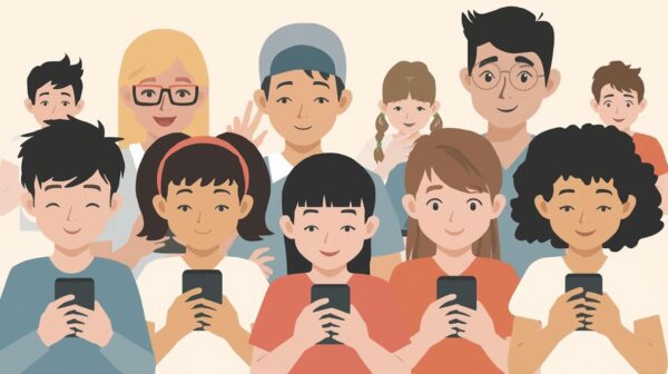 Mit KI (Canva.com) erstelltes Bild zum Prompt: Test zur sicheren Nutzung von Smartphones durch Kinder und Jugendliche; "Handy-Führerschein"