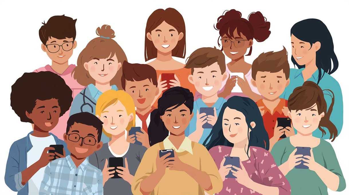 Mit KI (Canva.com) erstelltes Bild zum Prompt: Test zur sicheren Nutzung von Smartphones durch Kinder und Jugendliche; 