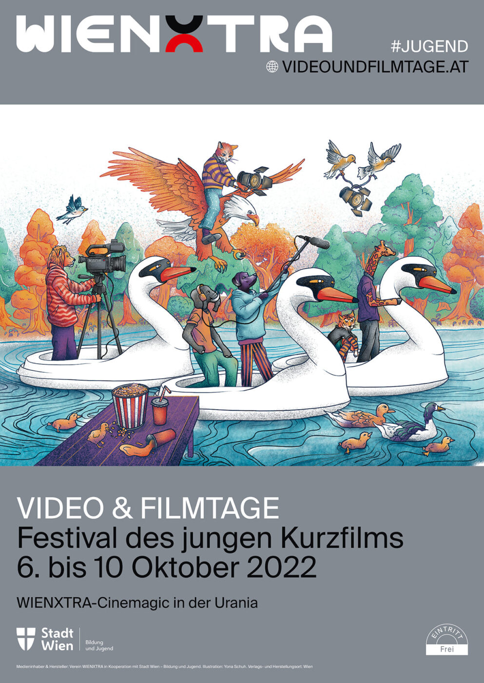 Die Illustration der wienXtra-Plakate für das Festival des jungen Films stattm meist von sehr jungen Künslter:innen, heuer von Yona Shuh