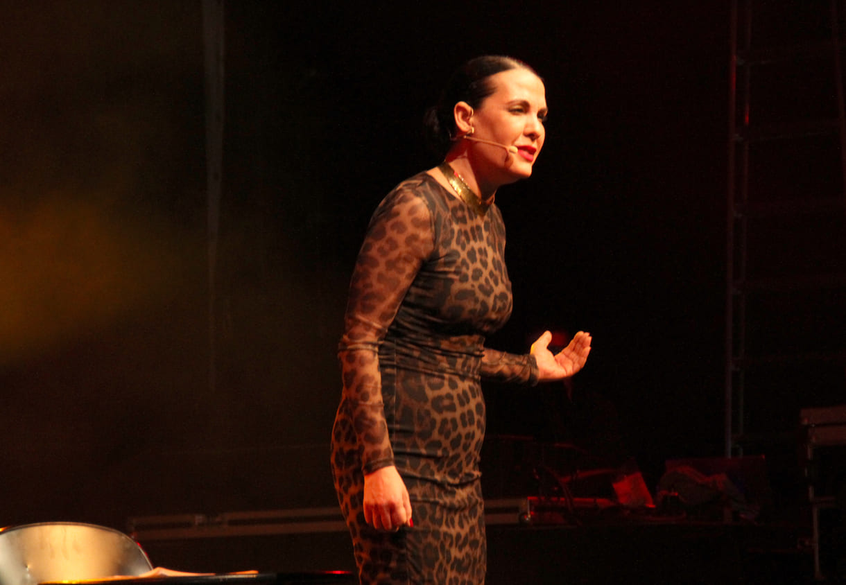 Auftritt der Kabarettistin Aida Loos beim Schul-Charity 